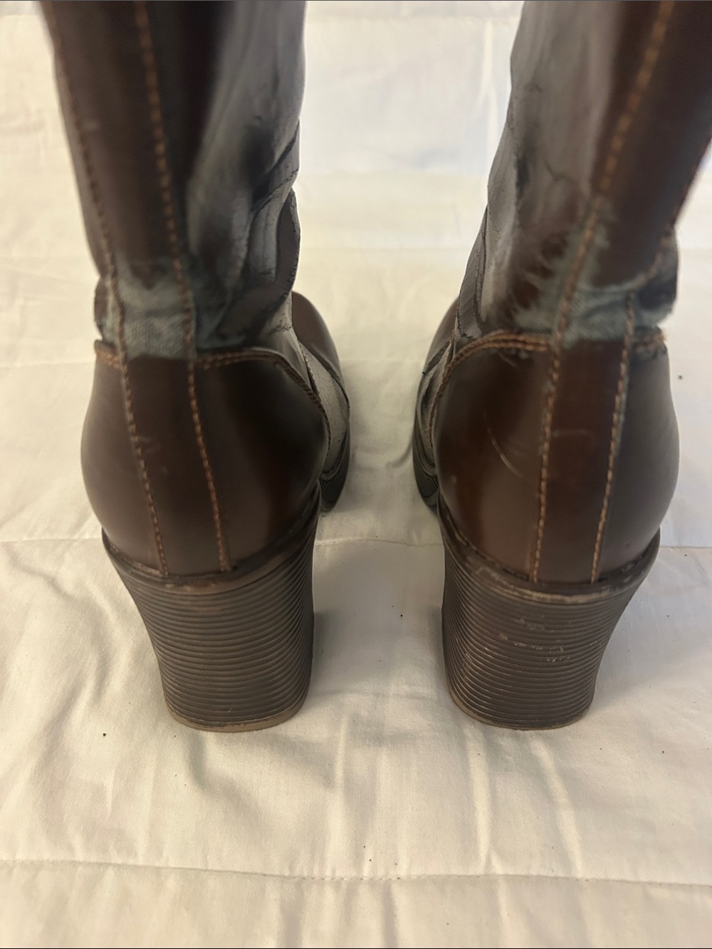 Block heel platform leather boots - Picture 5 of 6